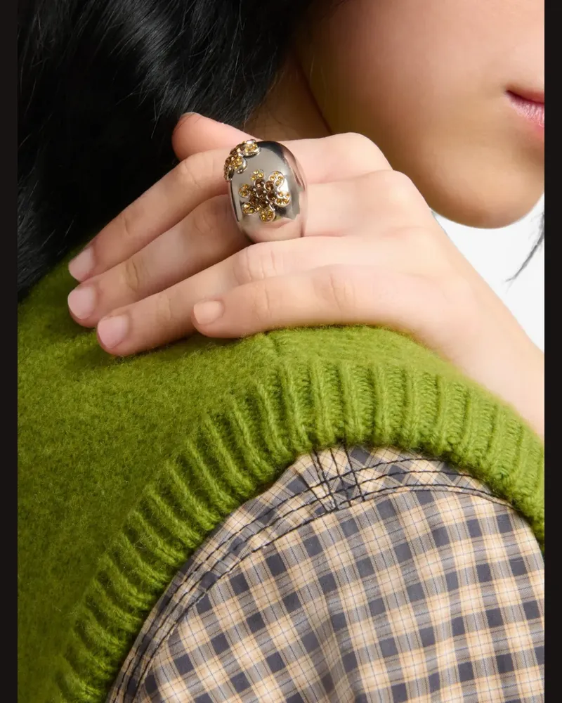 Marni orange-rhinestone daisy ring - Silber Silber