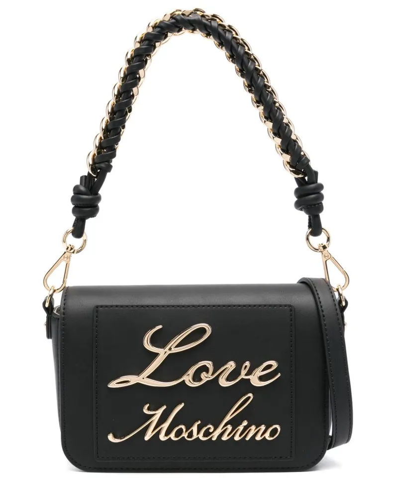 Moschino Schultertasche mit Logo-Schild - Schwarz Schwarz