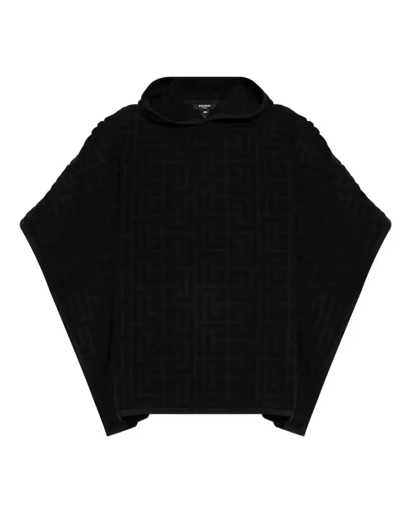 Balmain Kapuzen-Poncho mit Logo-Stickerei - Schwarz Schwarz
