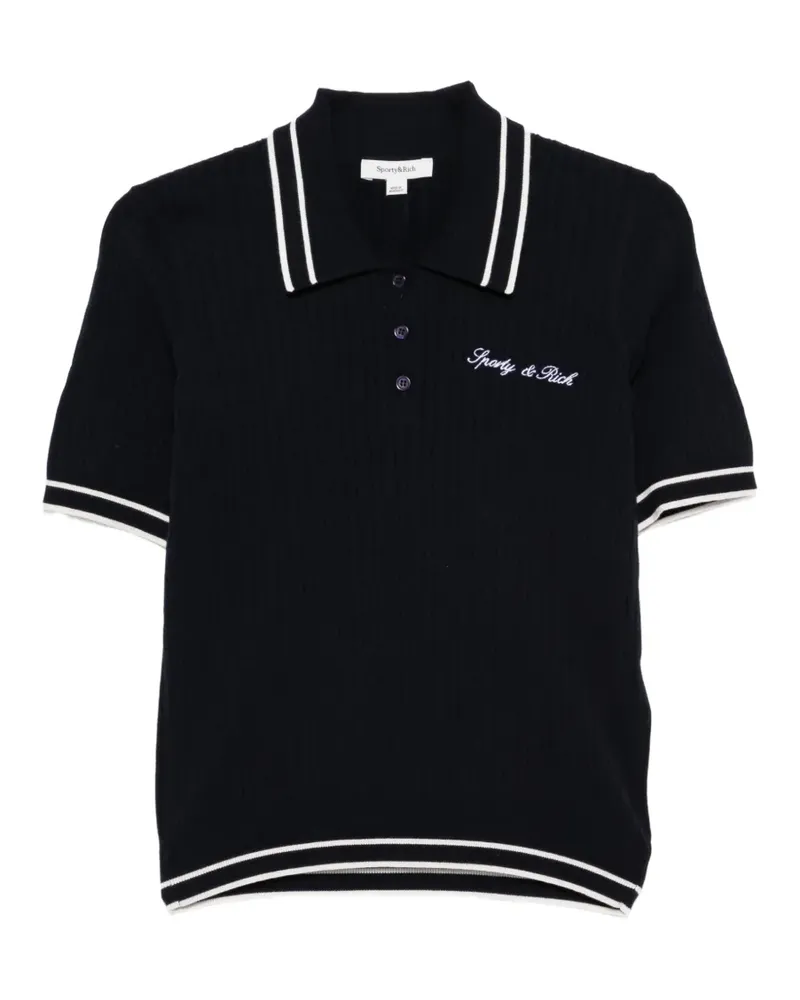 SPORTY & RICH Oberteil mit Zopfmuster - Blau Blau