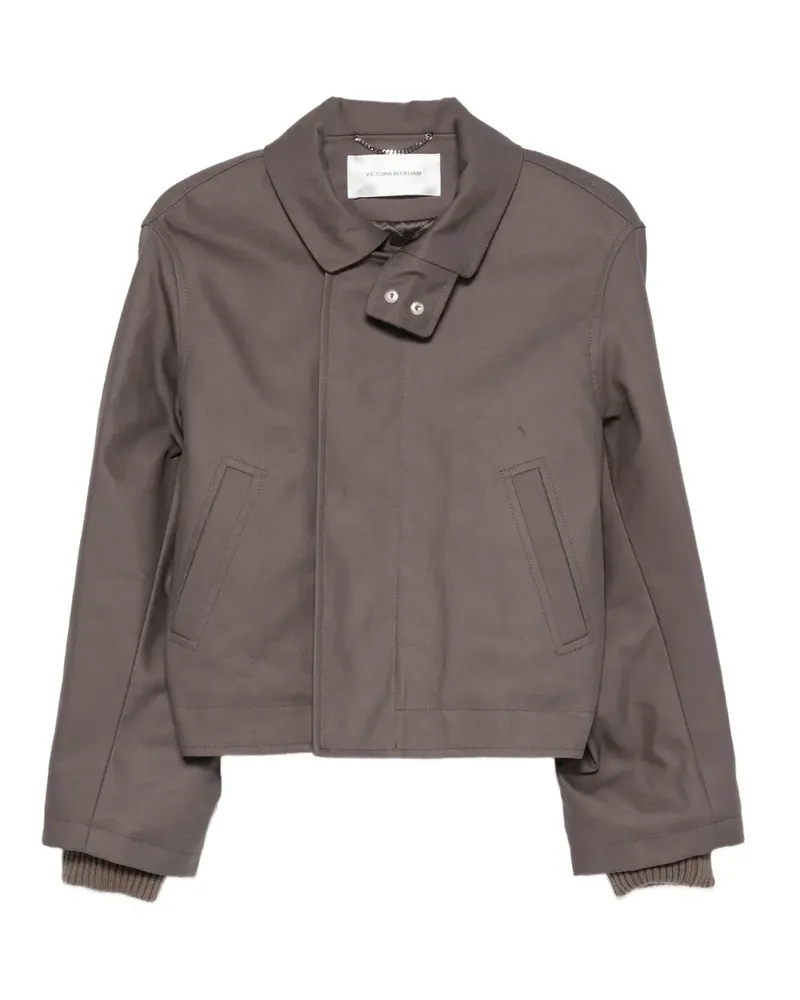 Victoria Beckham high-neck ribbed-trim jacket - Grau Grau