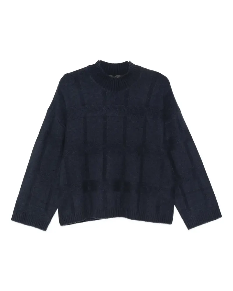 Emporio Armani Stehkragen-Pullover mit Karomuster - Blau Blau