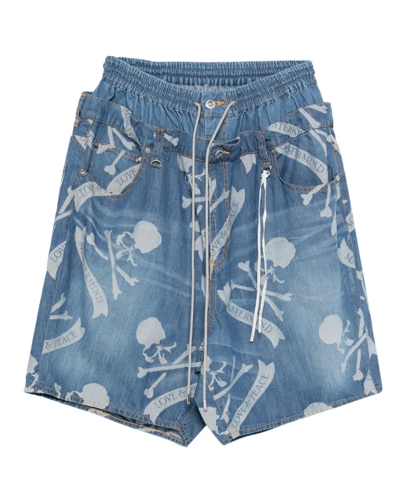 Mastermind Japan patterned denim shorts - Blau Blau