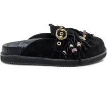Flache Mules mit Fransen - Schwarz