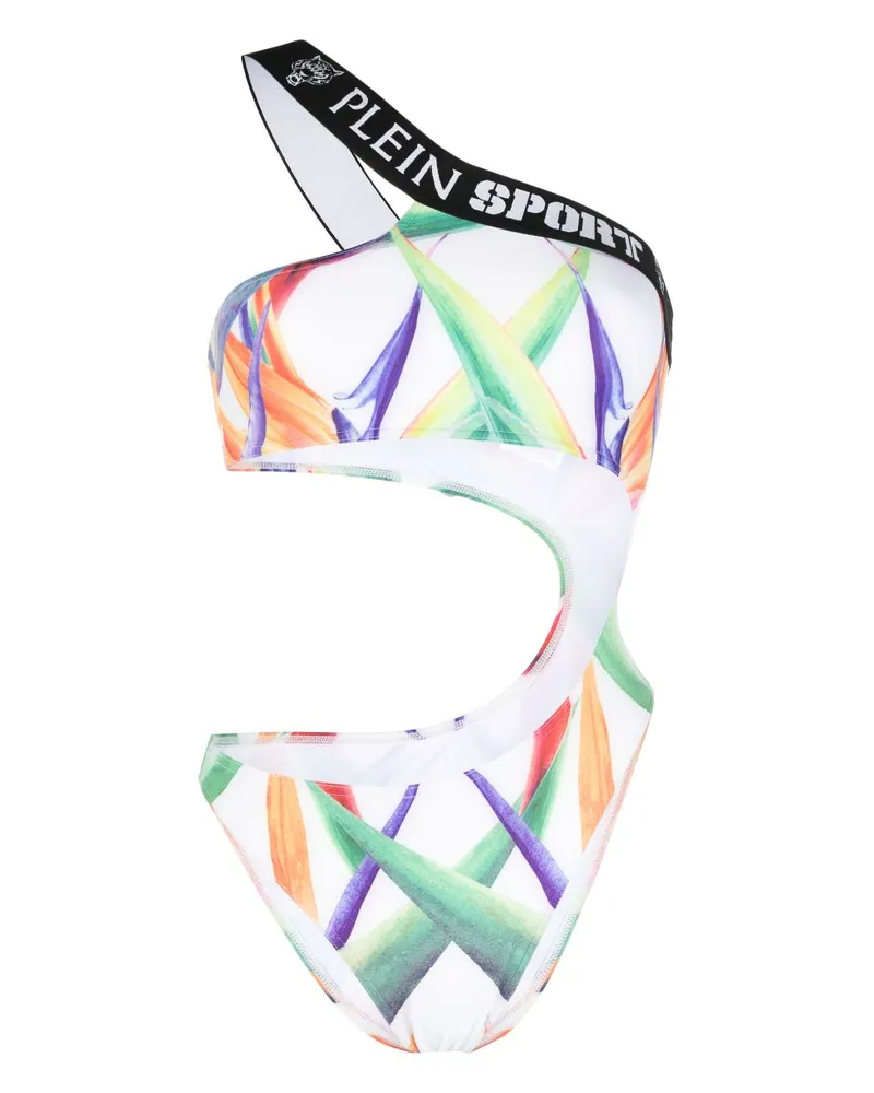 Philipp Plein One-Shoulder-Badeanzug mit Print - Weiß Weiß