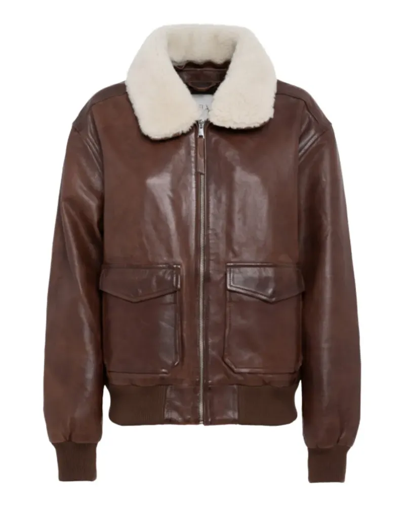 TELA shearling-collar leather jacket - Braun Braun