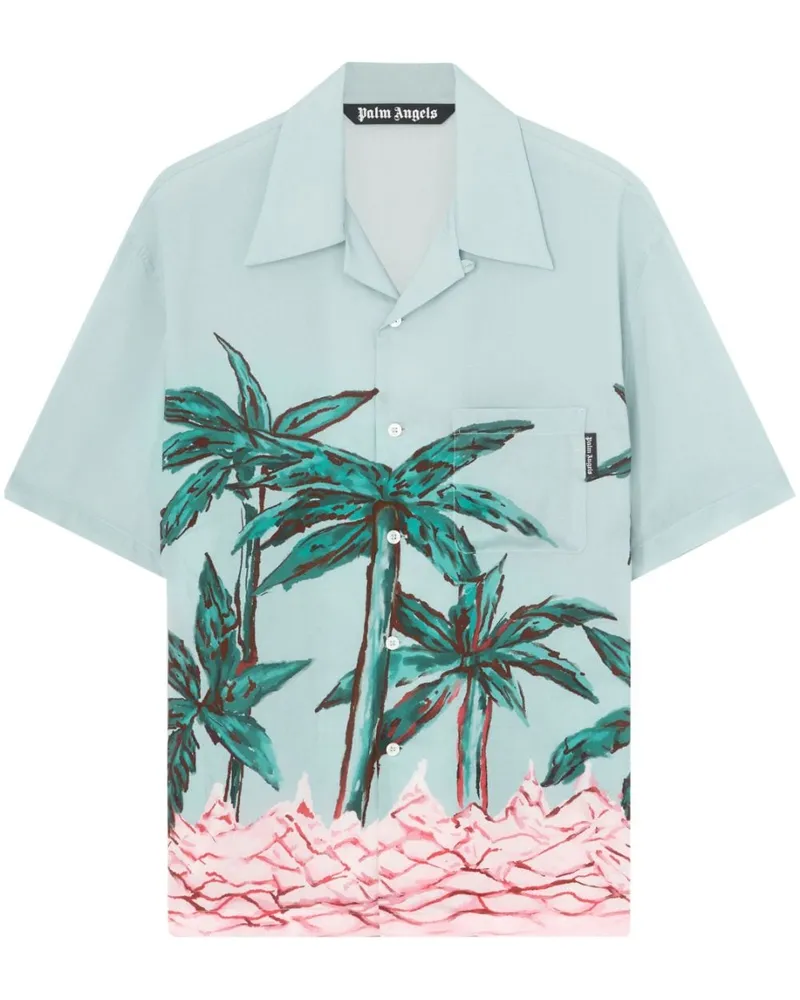 Palm Angels Bowlinghemd mit Palms Row-Print - Blau Blau