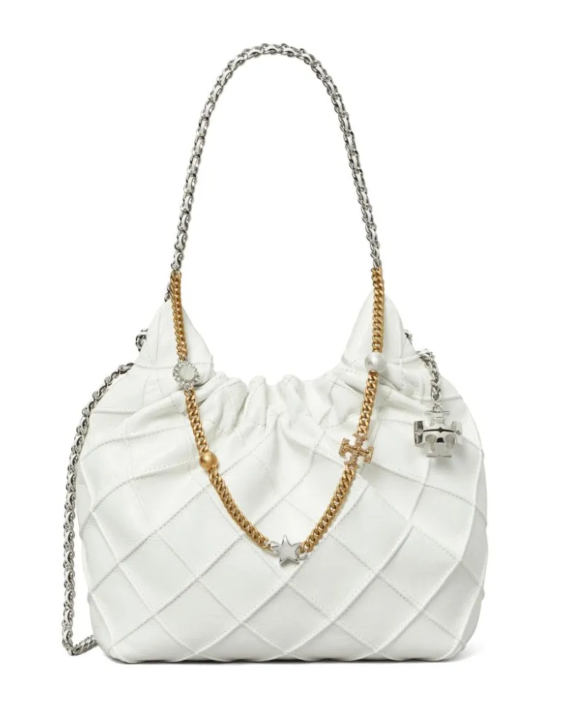 Tory Burch Mini Fleming Distressed Tote Bag - Weiß Weiß