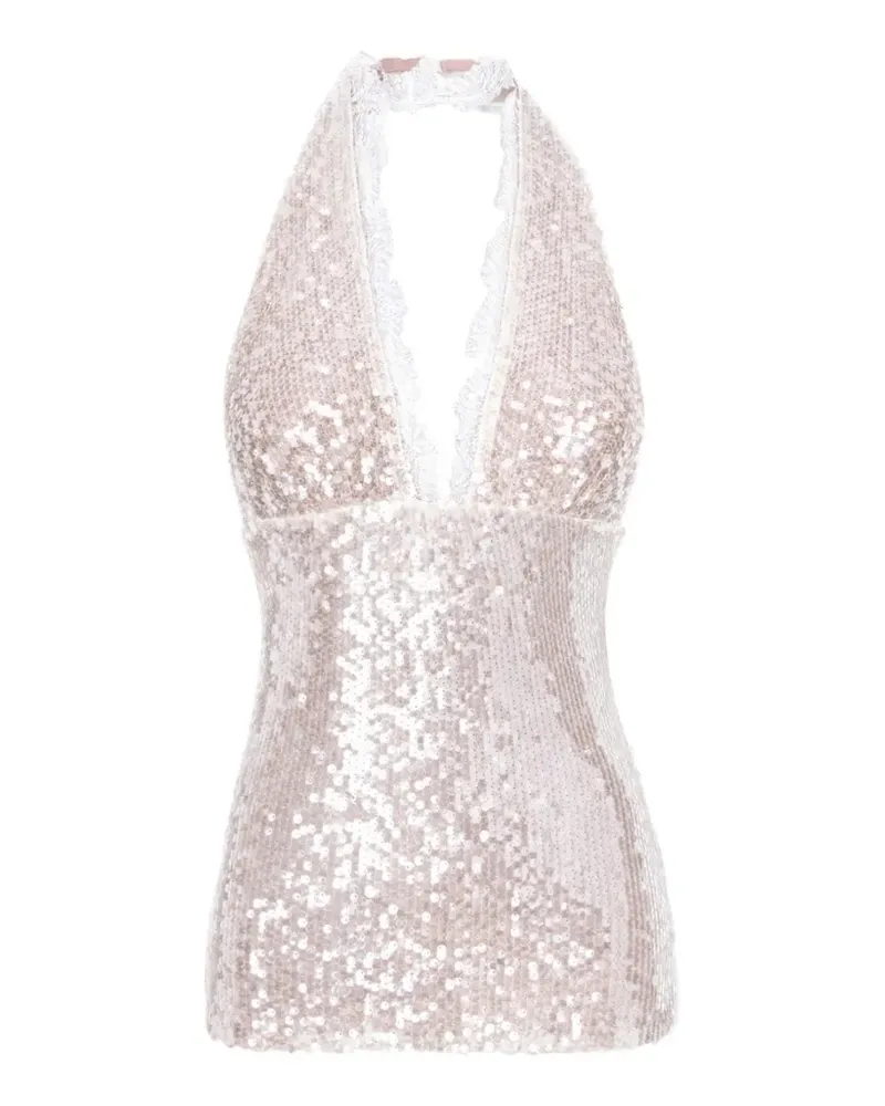 MANURÍ Pixie sequin lace top - Nude Nude