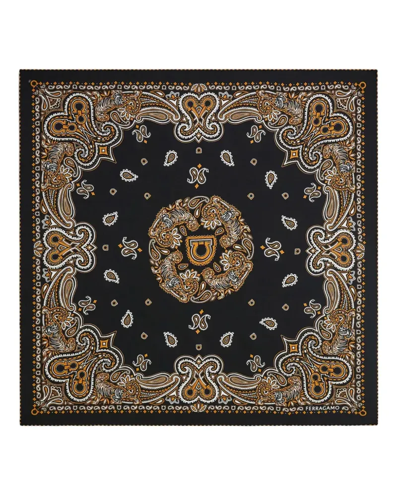 Ferragamo Seidenschal mit Arabesque-Print - Schwarz Schwarz