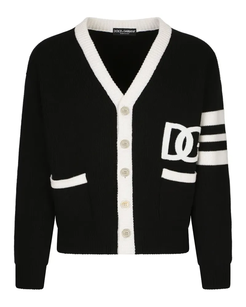Dolce & Gabbana Cardigan in Fischerstrick mit DG-Logo - Schwarz Schwarz