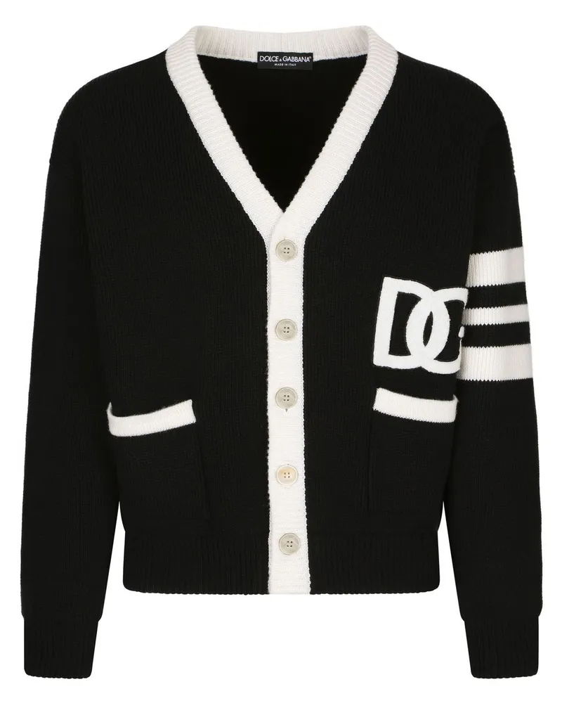 Dolce & Gabbana Cardigan in Fischerstrick mit DG-Logo - Schwarz Schwarz
