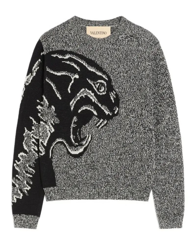 Valentino Garavani Pullover aus Baumwolle und Mouliné-Wolle mit Panther-Print - Grau Grau