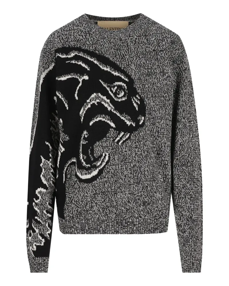 Valentino Garavani Pullover aus Baumwolle und Mouliné-Wolle mit Panther-Print - Grau Grau