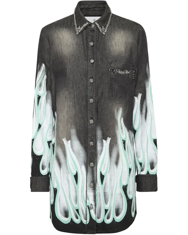 Philipp Plein Flame Racing Jeanshemd - Grau Grau