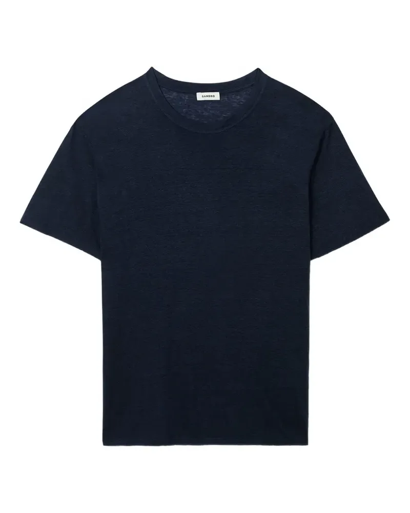 Sandro T-Shirt aus Leinen mit rundem Ausschnitt - Blau Blau