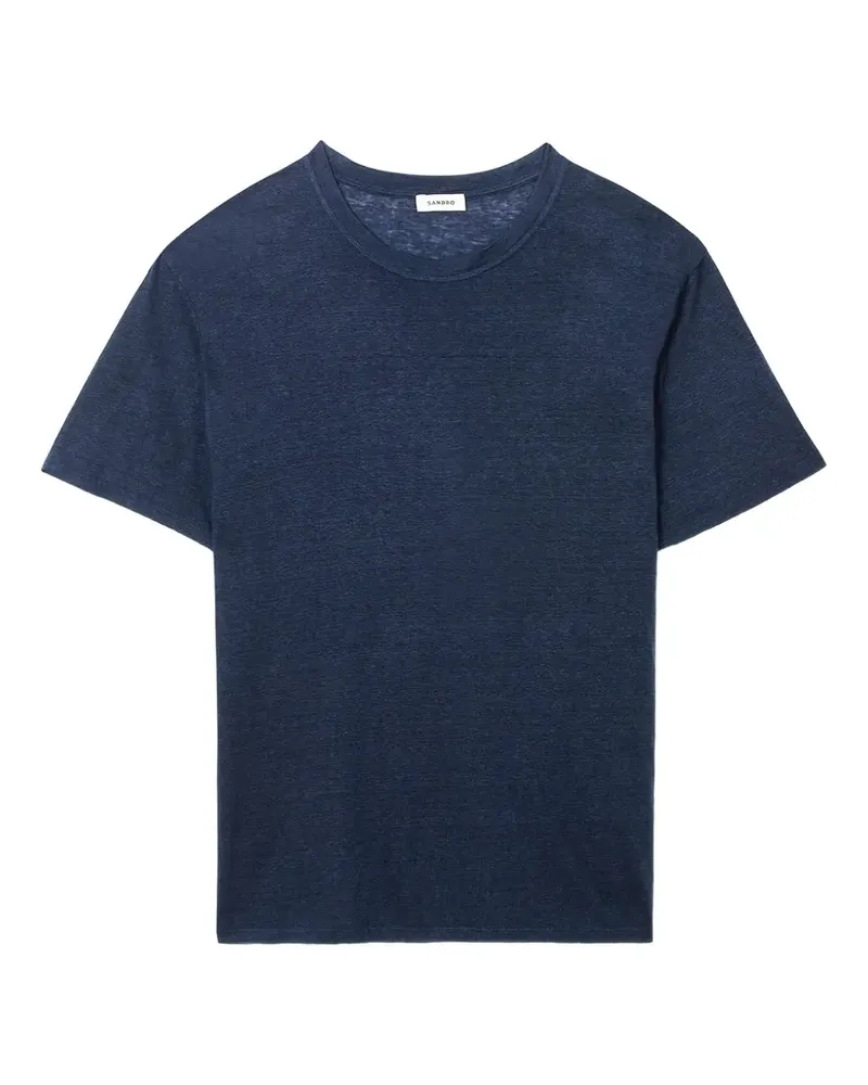 Sandro T-Shirt aus Leinen mit rundem Ausschnitt - Blau Blau