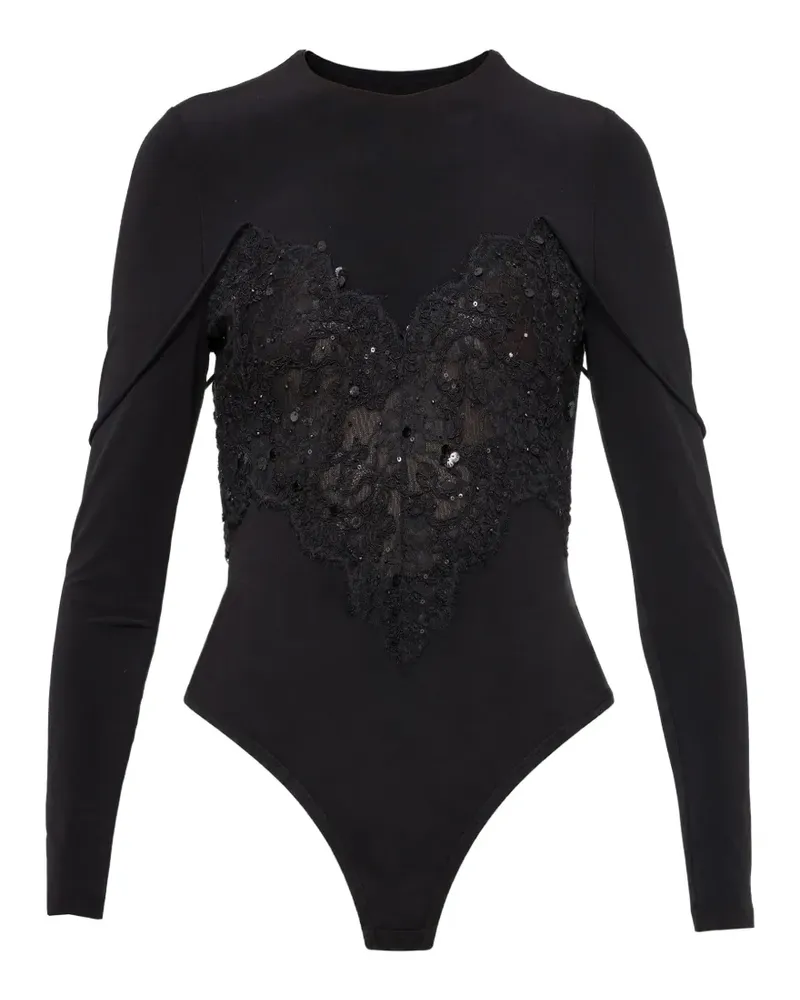 NISSA lace insert bodysuit - Schwarz Schwarz