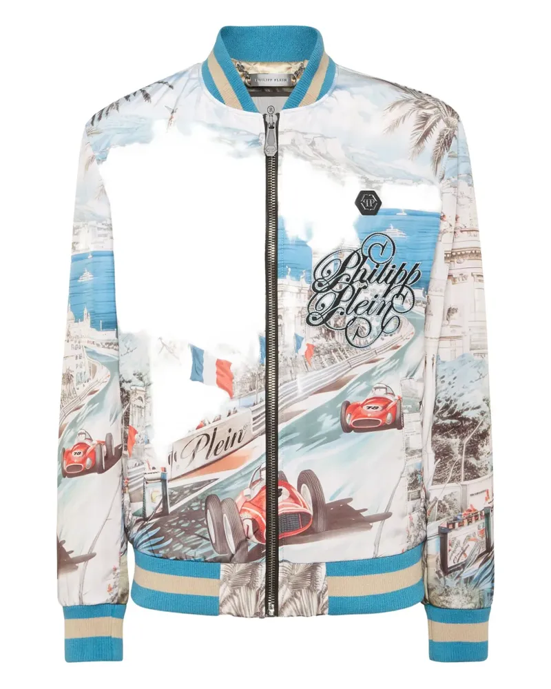 Philipp Plein Monaco Cote d'Azur Bomberjacke aus Satin - Weiß Weiß