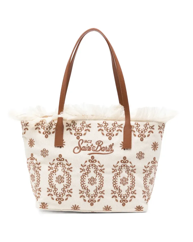MC2 Saint Barth floral-embroidered fringed-detail tote bag - Nude Nude
