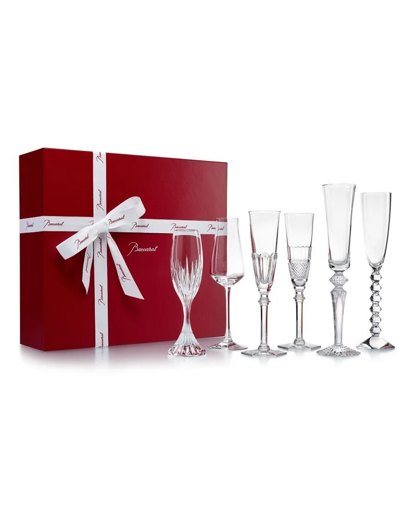 Baccarat Set aus sechs Cocktail Champagne Party Gläsern Weiß