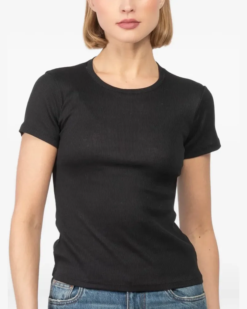 Aya Muse Geripptes T-Shirt mit rundem Ausschnitt - Schwarz Schwarz