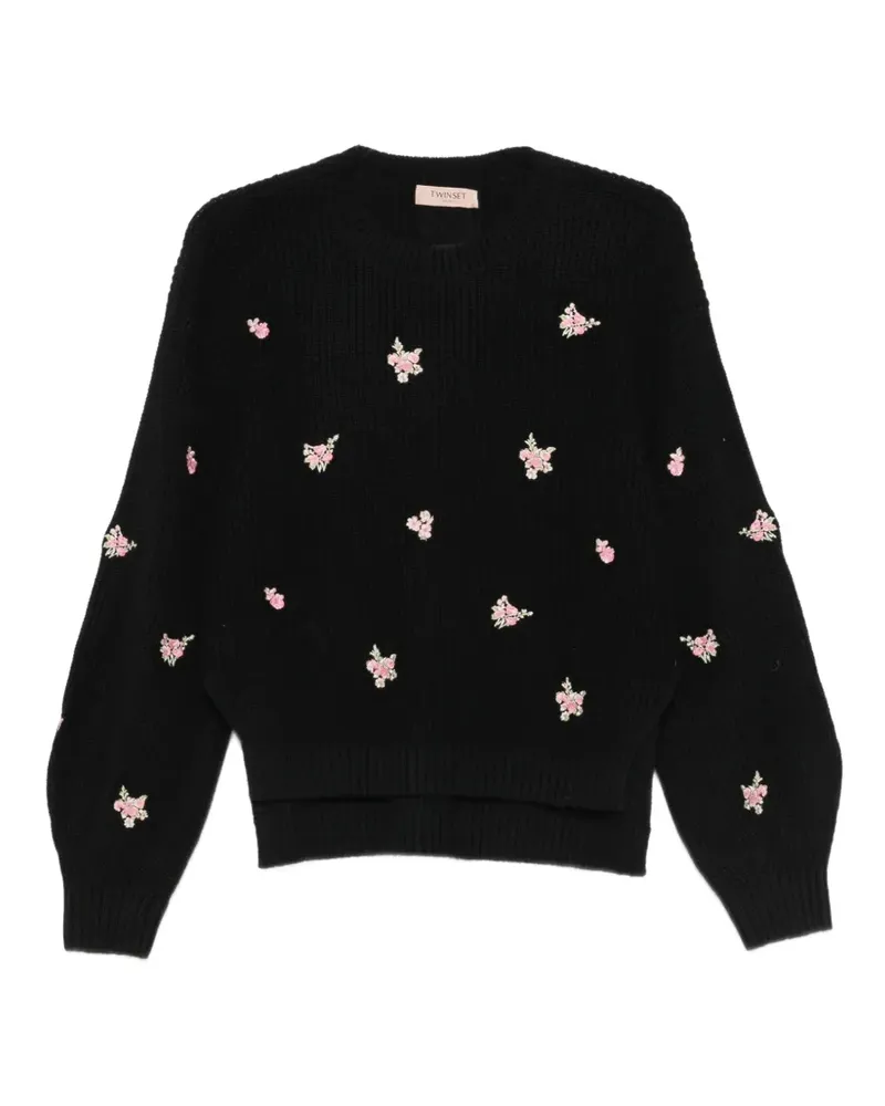 Twin-Set Pullover mit Blumenstickerei - Schwarz Schwarz