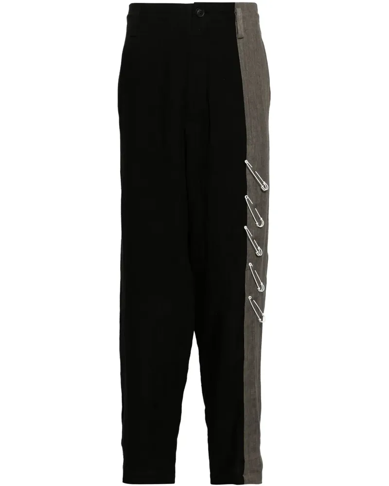 Yohji Yamamoto Zweifarbige Leinenhose - Schwarz Schwarz