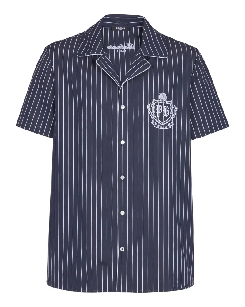Balmain Gestreiftes Pyjama-Oberteil mit Stickerei - Blau Blau
