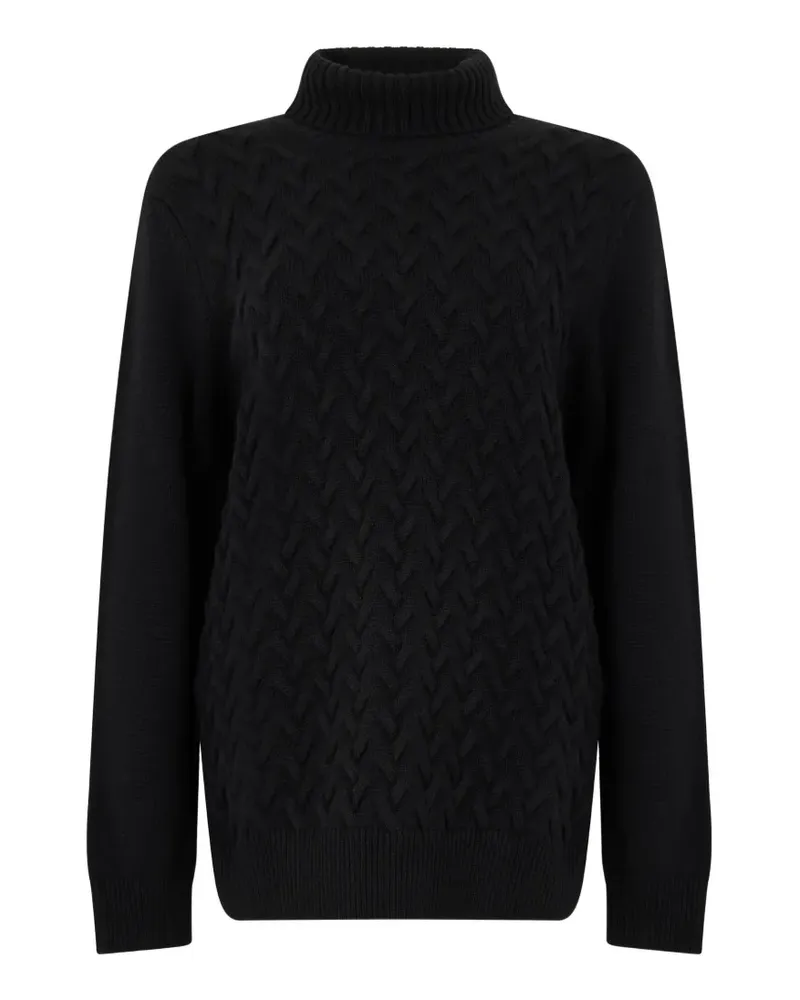 MOORER Absoltr2 Rollkragenpullover mit Zopfmuster - Schwarz Schwarz