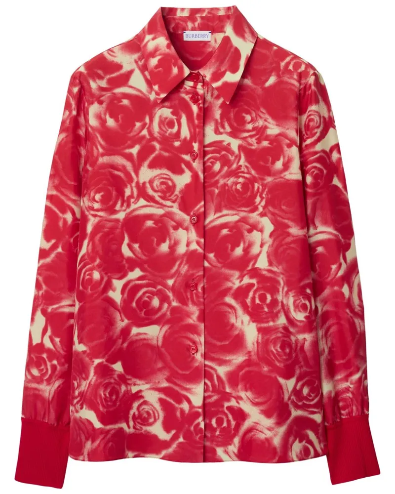 Burberry Seidenhemd mit Rosen-Print - Rot Rot