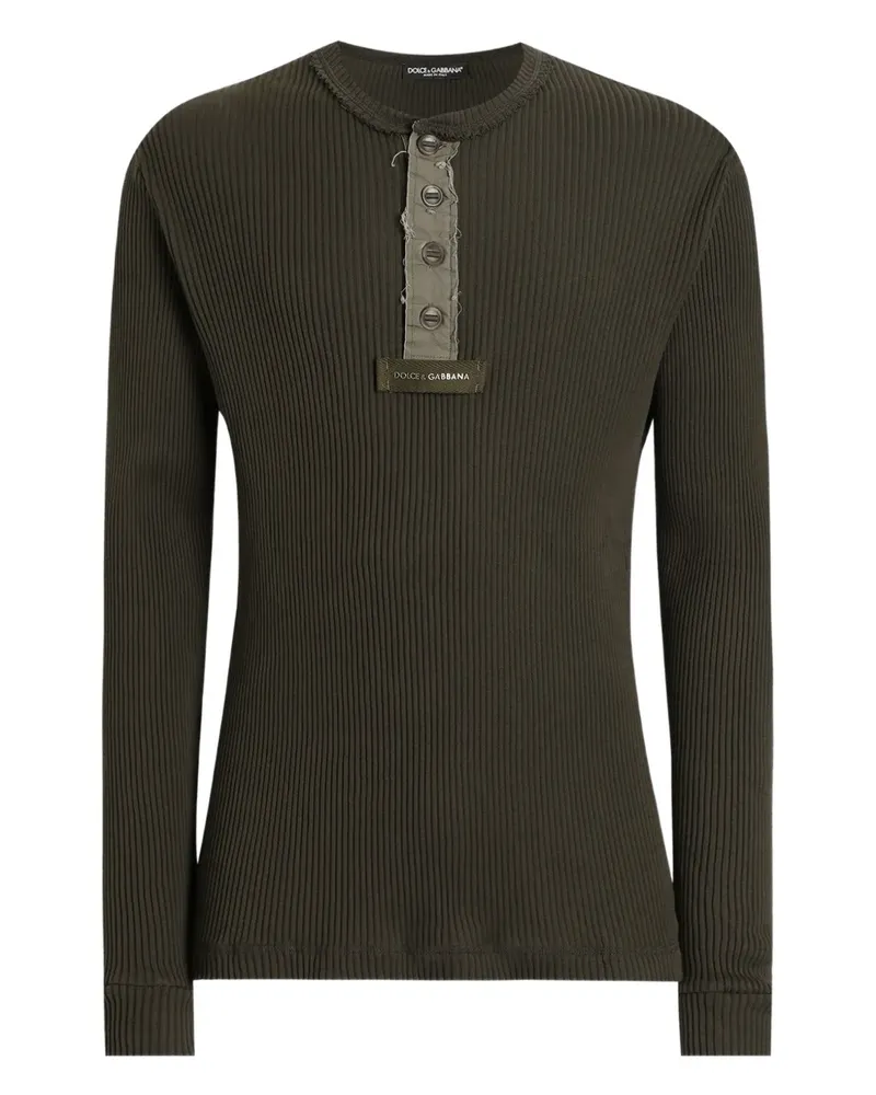 Dolce & Gabbana Geripptes T-Shirt mit Knöpfen - Grün Grün