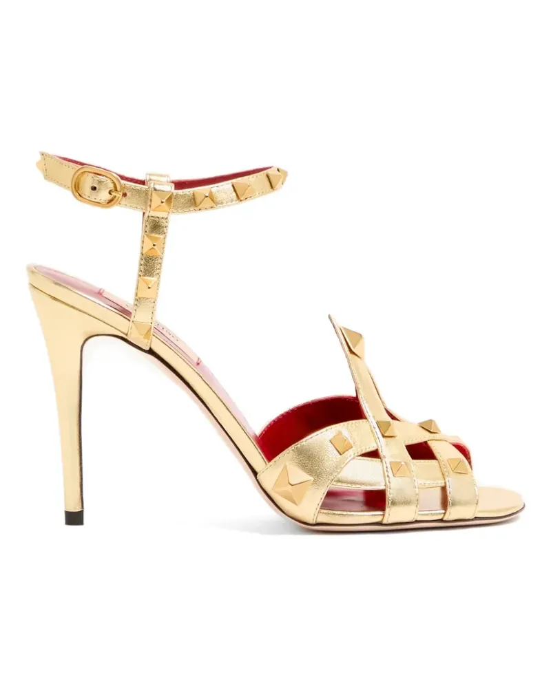 Valentino Garavani Studdy sandals in laminated nappa leather 100mm - Gold Gold