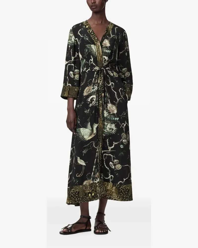 AllSaints Diana graphic-print midi dress - Schwarz Schwarz