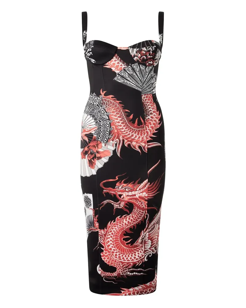 Roberto Cavalli Minikleid mit Drachen-Print - Schwarz Schwarz