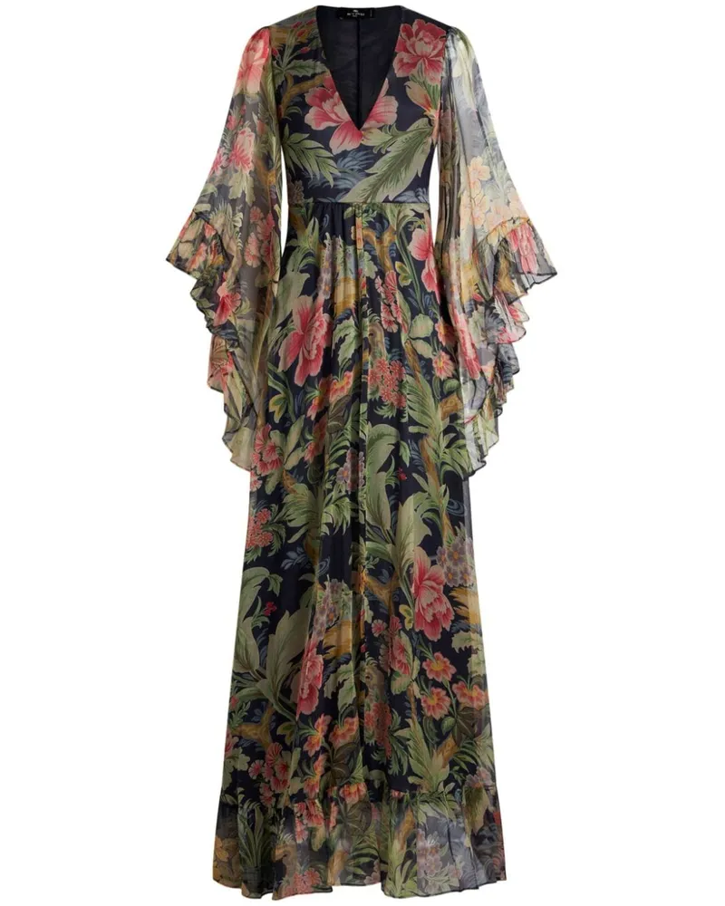 Etro Maxikleid aus Seide mit Blumen-Print - Grün Grün