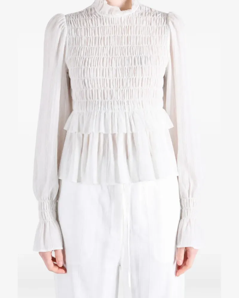 Ann Demeulemeester Gerüschte gesmokte Sasa Bluse - Weiß Weiß
