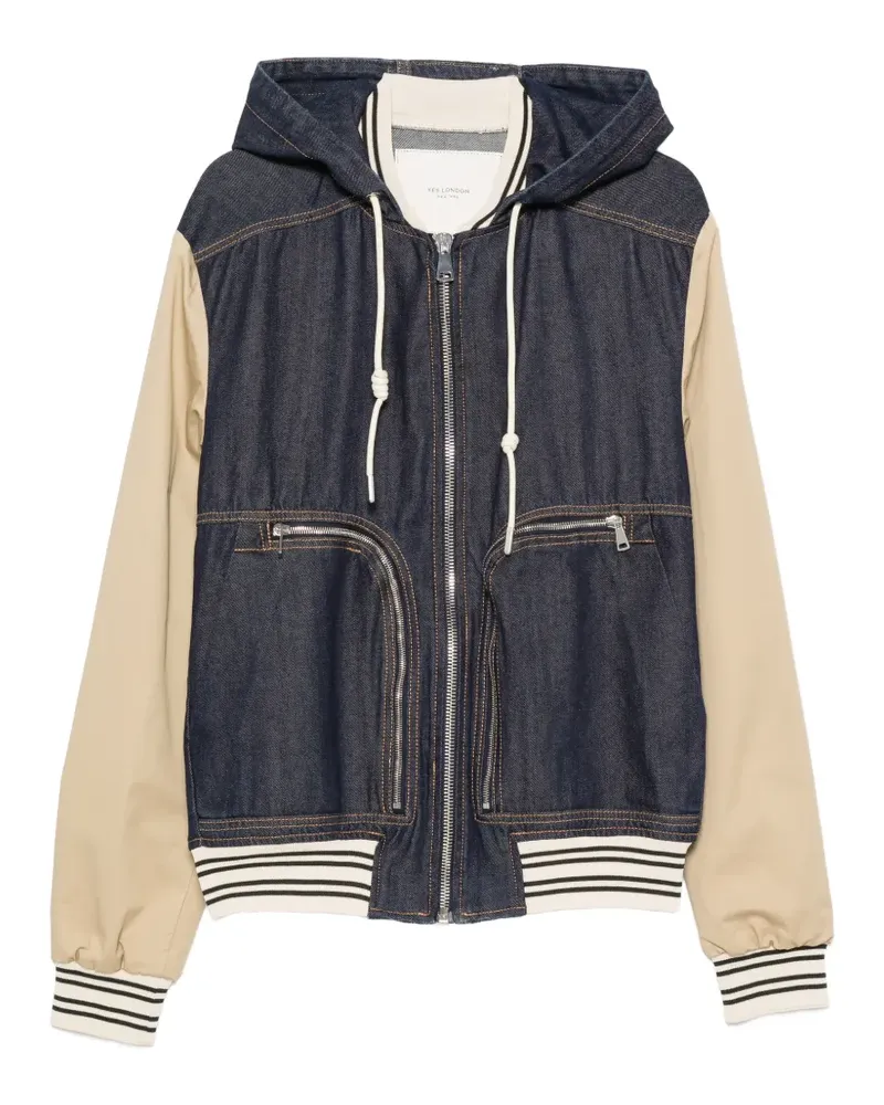 Yes London hooded panelled denim bomber jacket - Nude Nude