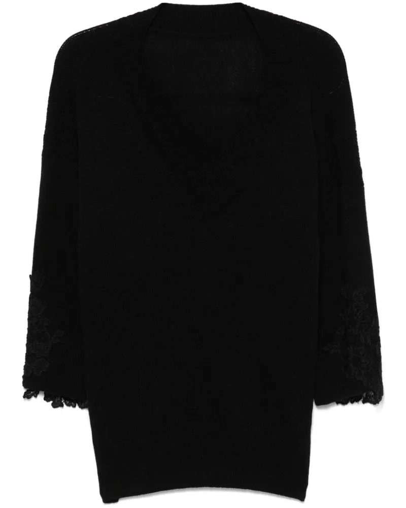 Ermanno Scervino Oberteil mit Blumenspitzen-Applikation - Schwarz Schwarz