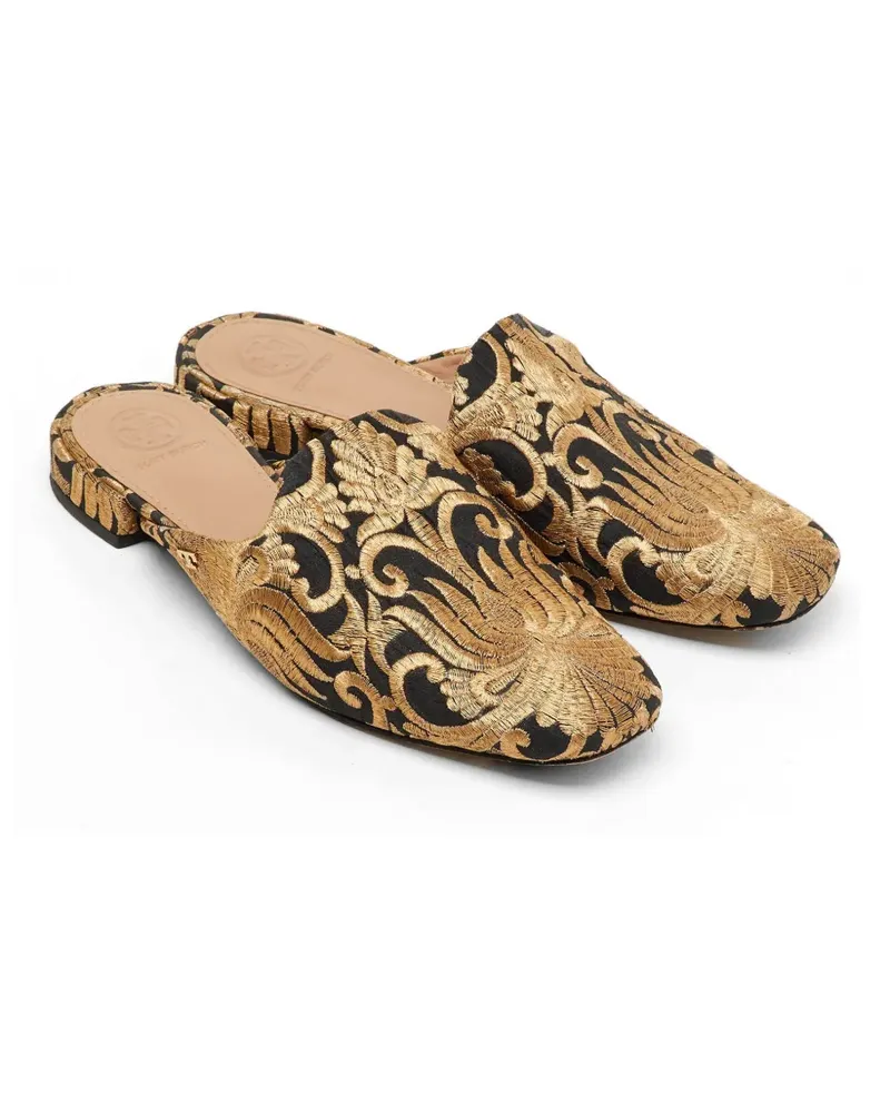 Tory Burch Flache Brokat-Mules - Schwarz Schwarz
