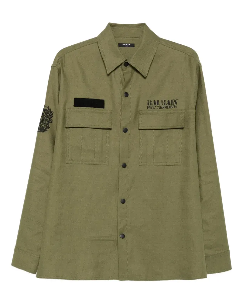 Balmain Besticktes Hemd mit Tasche - Grün Grün