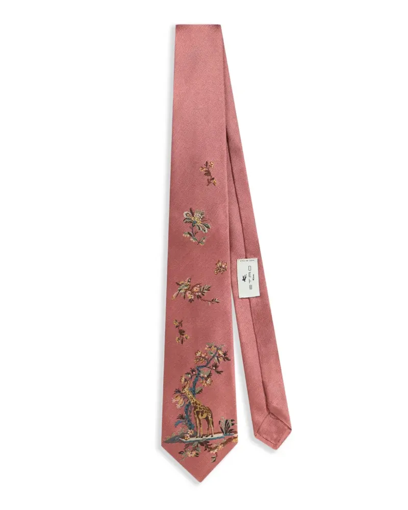 Etro silk jacquard tie with placed giraffe motif - Rosa Rosa