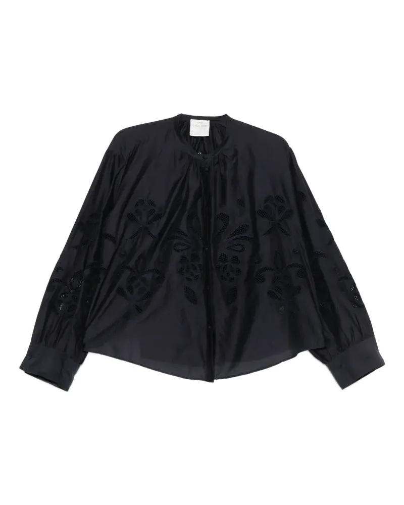 forte_forte Bluse mit Blumenapplikation - Blau Blau