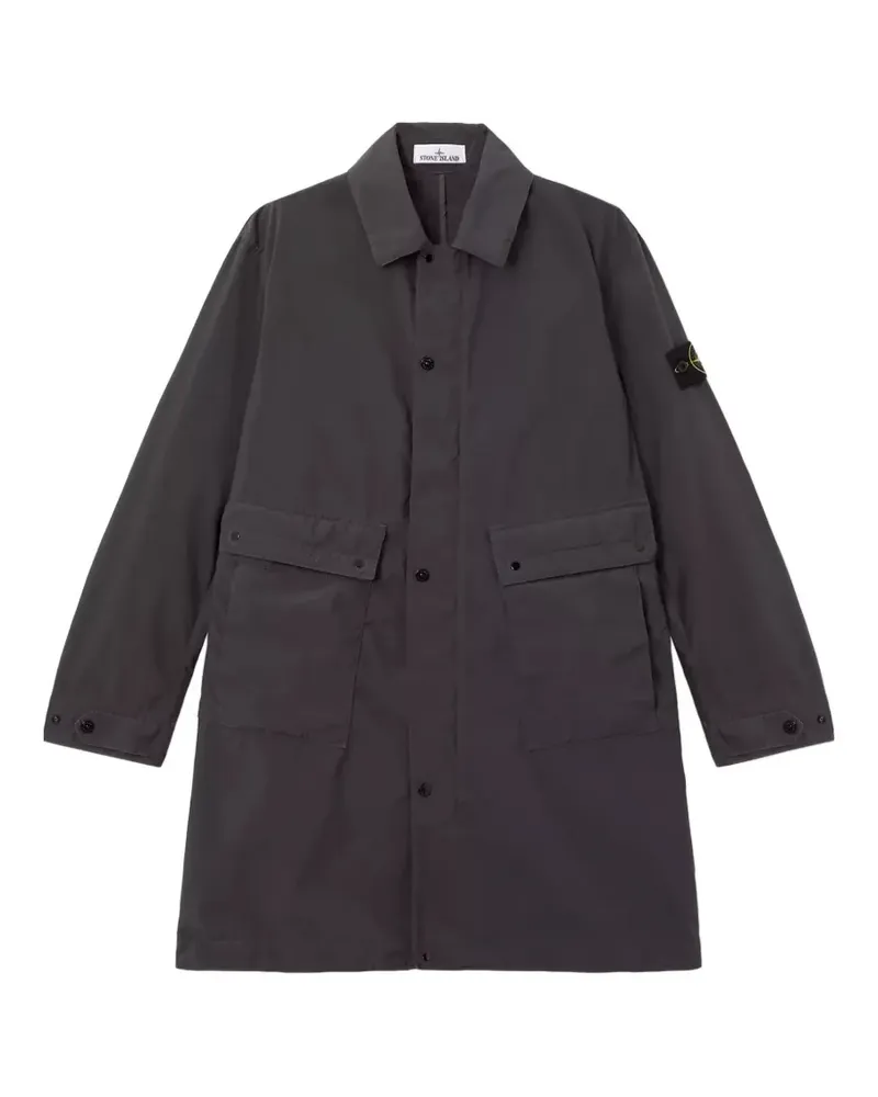 Stone Island logo-patch button-up trench coat - Grau Grau