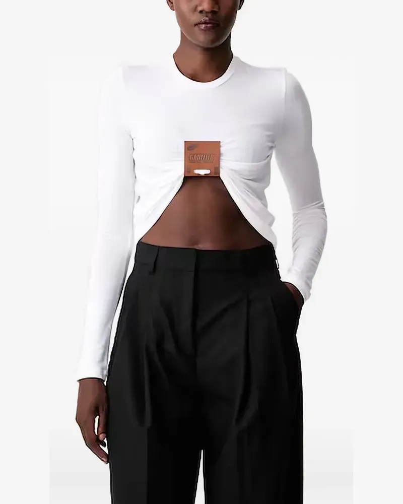 Jean Paul Gaultier Langarmshirt aus Stretch-Viskose-Jersey mit Lederschild - Weiß Weiß