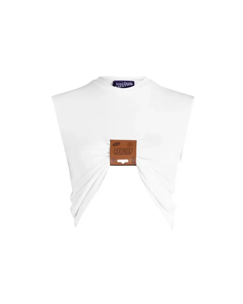 Jean Paul Gaultier Langarmshirt aus Stretch-Viskose-Jersey mit Lederschild - Weiß Weiß