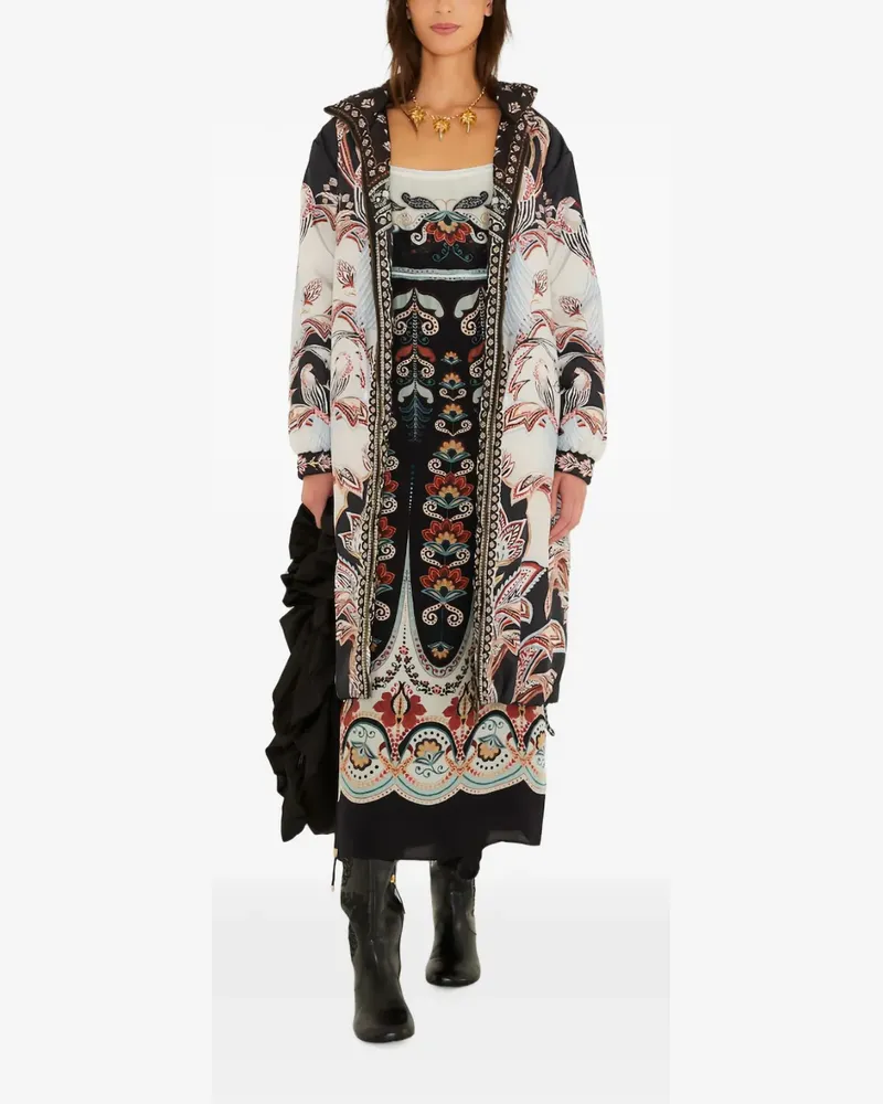 FARM Rio floral-print belted coat - Schwarz Schwarz