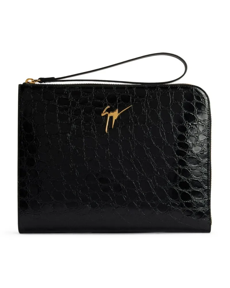 Giuseppe Zanotti Fabian Clutch mit Kroko-Effekt Schwarz