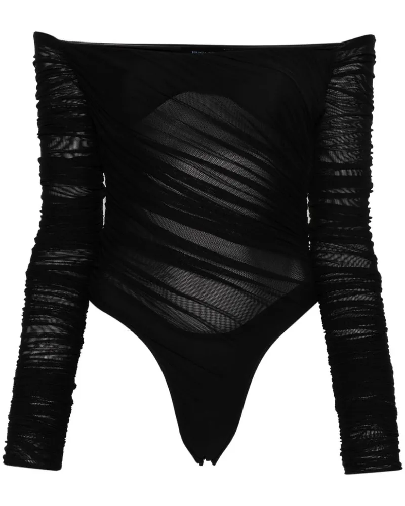 Thierry Mugler Schulterfreier Mesh-Body - Schwarz Schwarz