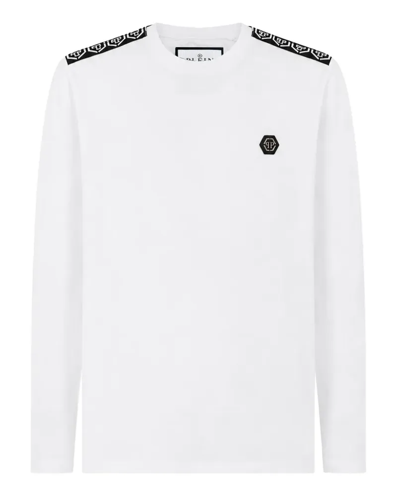 Philipp Plein Langarmshirt mit Logo-Patch - Weiß Weiß